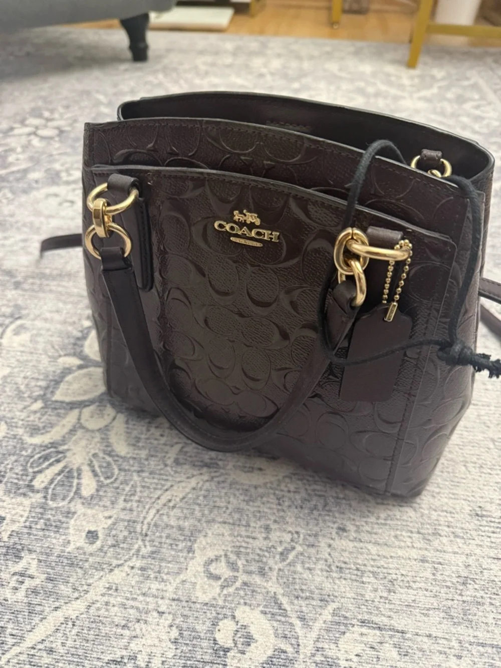 Coach Dark Brown Embossed Signature Satchel with Gold Hardware - Picture 4 of 4